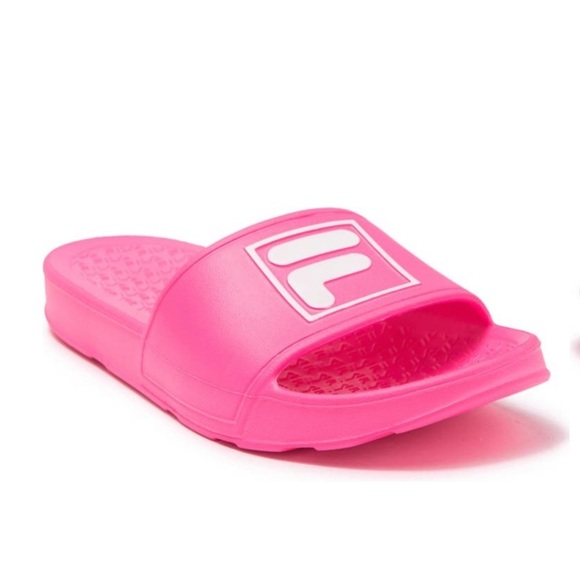 Fila Big Box Logo Slide Sandals Neon Pink Sz 10 - Picture 1 of 5